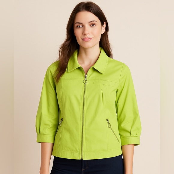 Kasper Petite Lime Green Zip Front Jacket | Size 6P | Lightweight Spring Blazer - Picture 1 of 4